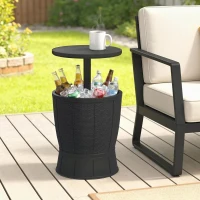 Outsunny 11 Gallon Patio Cooler Side Table, Outdoor Cooler Bar Table with Height Adjustable Top, Drainage Plug, Black(m-1)