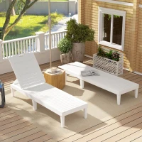 Outsunny Outdoor Lounge Chair Set of 2, Waterproof Resin Lounge Chairs with 4-Position Adjustable Backrest for Backyard, White(m-1)