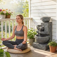 Outsunny 3-Tier Outdoor Water Fountain, Garden Waterfall Fountain with LED Lights and Pump, Indoor Freestanding Resin Waterfall(m-9)