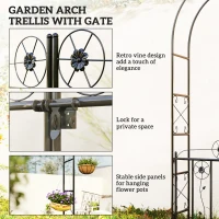 Outsunny 7.4 ft Garden Arch, Outdoor Trellis Arbor with Gate for Climbing Plants, Wedding Arch, Black(m-4)