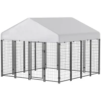 PawHut Outdoor Dog Kennel with Roof, 8' x 8' x 6' Heavy Duty Welded Wire Dog Playpen Enclosure with Escape-proof Lock(m-1)