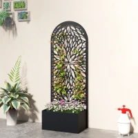 Outsunny Metal Raised Garden Bed with Trellis for Climbing Plants, Freestanding or Wall Mounted Flower Bed with Privacy Panel(m-8)