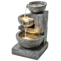Outsunny 3-Tier Outdoor Water Fountain, Garden Waterfall Fountain with LED Lights and Pump, Indoor Freestanding Resin Waterfall(m-2)
