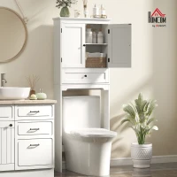HOMCOM Over The Toilet Storage, Modern Bathroom Cabinet Over Toilet with Drawer, Cabinet and Adjustable Shelf, White(m-1)