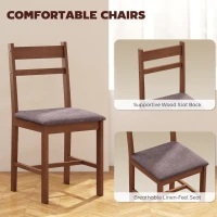 HOMCOM 5-Piece Solid Wood Dining Table Set for 4, Farmhouse Kitchen Table with Upholstered Chairs for Dining Room, Light Brown(m-6)