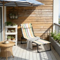 Outsunny Outdoor Folding Lounge Chair, 4-Level Adjustable Chaise Lounge with Headrest, Tanning Chair Beach Bed, Reclining Lounger Cot for Camping, Hiking, Backyard, Multicoloured(m-7)