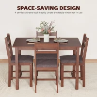 HOMCOM 5-Piece Solid Wood Dining Table Set for 4, Farmhouse Kitchen Table with Upholstered Chairs for Dining Room, Light Brown(m-7)