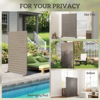 Outsunny HDPE Outdoor Privacy Screen, 47.2"W x 68.5"H Decorative Privacy Fence Screen with Stand and 6 Panels, Brown(m-8)