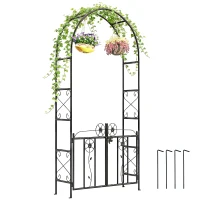 Outsunny 7.4 ft Garden Arch, Outdoor Trellis Arbor with Gate for Climbing Plants, Wedding Arch, Black(m-11)