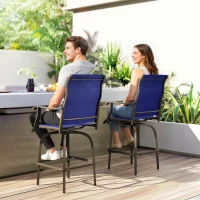 Outsunny Outdoor Bar Stools Set of 2, Swivel Bar Height Chairs with High Back, Curved Armrests and Steel Frame, Navy Blue(m-10)