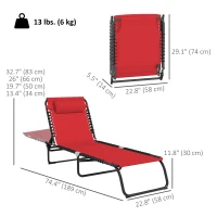 Outsunny Outdoor Folding Lounge Chair, 4-Level Adjustable Chaise Lounge with Headrest, Tanning Chair Beach Bed Reclining Lounger Cot for Camping, Hiking, Backyard, Wine Red(m-3)