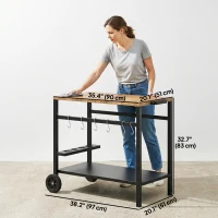 Outsunny Outdoor Grill Cart, 2-Tier Pizza Oven Stand, BBQ Stand with Beverage Holder, Hooks, Wheels, Black and Brown(m-3)