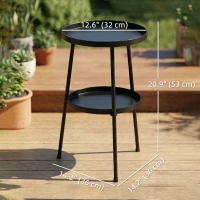 Outsunny Metal Patio Side Table, 2-Tier Round End Table, for Living Room, Bedroom, Garden, Balcony, Black(m-3)