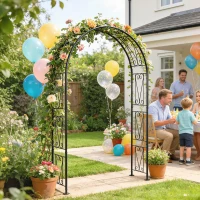Outsunny 8 ft Garden Arch, Outdoor Trellis Arbor for Climbing Plants, Wedding Arch for Party Outdoor Garden Backyard, Black(m-10)