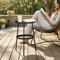 Outsunny Metal Patio Side Table, 2-Tier Round End Table, for Living Room, Bedroom, Garden, Balcony, Black(m-10)