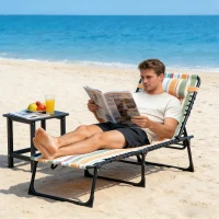 Outsunny Outdoor Folding Lounge Chair, 4-Level Adjustable Chaise Lounge with Headrest, Tanning Chair Beach Bed, Reclining Lounger Cot for Camping, Hiking, Backyard, Multicoloured(m-8)