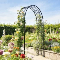 Outsunny 8 ft Garden Arch, Outdoor Trellis Arbor for Climbing Plants, Wedding Arch for Party Outdoor Garden Backyard, Black(m-1)