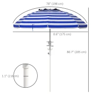 Outsunny 5.7' Beach Umbrella for Travel with Tilt, Adjustable Height, 2 Cup Holders, Hook, Vent, Ruffles, Blue and White(m-3)