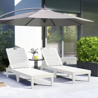 Outsunny Outdoor Lounge Chair Set of 2, Waterproof Resin Lounge Chairs with 4-Position Adjustable Backrest for Backyard, White(m-8)