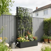 Outsunny Galvanised Raised Garden Bed with Trellis, 71" Tall Metal Planter Box with Privacy Screen and Drainage Holes(m-9)