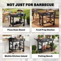 Outsunny Outdoor Grill Cart, Folding Grill Table with Magnetic Knife Holder, Hooks, Spice Rack, Paper Rack, Black(m-10)