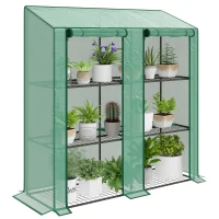 Outsunny Portable Mini Greenhouse Green House with 3 Tier Shelves, Reinforced PE Cover, Roll-up Doors, 56.3" x 18.1" x 59.4"(m-11)