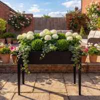 Outsunny Raised Planter with Reinforced Corners, Metal Raised Garden Bed on Legs with Drainage Hole, Black(m-10)