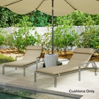 Outsunny Patio Chaise Lounge Chair Cushions Replacement Sun Lounger Pads with Headrest and Ties, Set of 2, Beige(m-10)