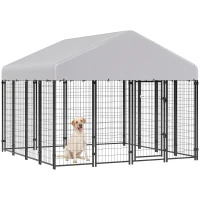 PawHut Outdoor Dog Kennel with Roof, 8' x 8' x 6' Heavy Duty Welded Wire Dog Playpen Enclosure with Escape-proof Lock(m-11)