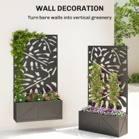 Outsunny Metal Raised Garden Bed with Trellis for Climbing Plants, Freestanding or Wall Mounted Flower Bed with Privacy Panel(m-5)