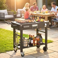 Outsunny Outdoor Grill Cart, Folding Grill Table with Magnetic Knife Holder, Hooks, Spice Rack, Paper Rack, Black(m-8)