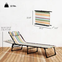 Outsunny Folding Chaise Lounge Pool Chair with 4-Position Reclining Back, Pillow, Breathable Mesh & Bungee Seat, Rainbow Striped(m-3)