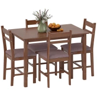 HOMCOM 5-Piece Solid Wood Dining Table Set for 4, Farmhouse Kitchen Table with Upholstered Chairs for Dining Room, Light Brown(m-11)