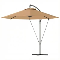 Outsunny 9.5' Cantilever Umbrella with Wind Protection Strap and Cover, Hanging Umbrella with Crank and Cross Base, Khaki(m-2)