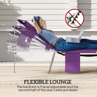Outsunny Tanning Chair with Face Hole, 5-Level Adjustable Outdoor Chaise Lounge Chair with Pillow for Beach, Pool, Purple(m-4)