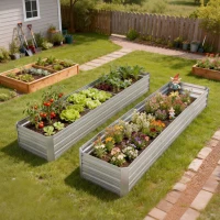 Outsunny 8'x2'x1' Galvanized Raised Bed, Large Elevated Planter Box for Growing Flowers, Herbs and Vegetables, Silver(m-10)