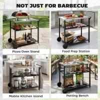 Outsunny Outdoor Grill Cart with Stainless Steel Tabletop, 3-Tier BBQ Stand, Movable Food Prep Table on Wheels, Black(m-7)