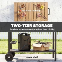 Outsunny Outdoor Grill Cart, 2-Tier Pizza Oven Stand, BBQ Stand with Beverage Holder, Hooks, Wheels, Black and Brown(m-5)