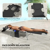 Outsunny 2 Tanning Chairs with Face Hole, 5-Level Adjustable Outdoor Chaise Lounge Chair with Pillow for Beach, Pool, Black(m-5)