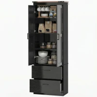 HOMCOM 67" Tall Kitchen Pantry Storage Cabinet, Kitchen Pantry Cabinet with Doors, Drawers and Adjustable Shelves, Black(m-2)