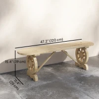 Outsunny 2-Person Outdoor Bench, Wood Garden Bench with Wagon Wheel Legs, Slatted Seat for Patio, Park, Backyard, Natural Wood(m-3)