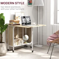 HOMCOM Folding Dining Table, Extendable Kitchen Table for Small Spaces with Storage Shelf and 6 Wheels, Natural Wood(m-7)