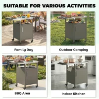Outsunny Outdoor Grill Cart with Steel top, Pizza Oven Stand with Cabinet, Spice Rack, Towel Holder, Bottle Opener, Brown(m-9)