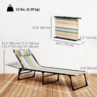 Outsunny Outdoor Folding Lounge Chair, 4-Level Adjustable Chaise Lounge with Headrest, Tanning Chair Beach Bed, Reclining Lounger Cot for Camping, Hiking, Backyard, Multicoloured(m-3)