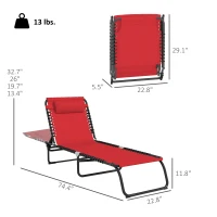Outsunny Folding Chaise Lounge Pool Chair with 4-Position Reclining Back, Pillow, Breathable Mesh & Bungee Seat, Wine Red(m-3)
