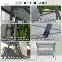 Outsunny 3-Seat Patio Swing Chair, Outdoor Porch Swing Glider with Adjustable Canopy, Light Grey(m-6)