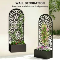 Outsunny Metal Raised Garden Bed with Trellis for Climbing Plants, Freestanding or Wall Mounted Flower Bed with Privacy Panel(m-5)