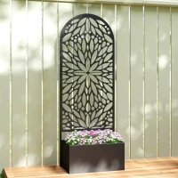 Outsunny Metal Raised Garden Bed with Trellis for Climbing Plants, Freestanding or Wall Mounted Flower Bed with Privacy Panel(m-10)