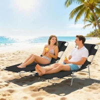 Outsunny 2 Tanning Chairs with Face Hole, 5-Level Adjustable Outdoor Chaise Lounge Chair with Pillow for Beach, Pool, Black(m-10)