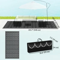 Outsunny 9' x 18' Outdoor RV Rug, Reversible Patio Floor Mat with Carry Bag, Lantern, Black and Grey(m-3)